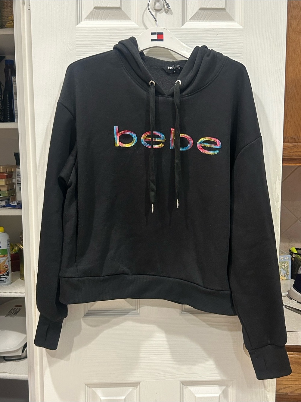 bebe Black Hoodie with Multicolor Logo